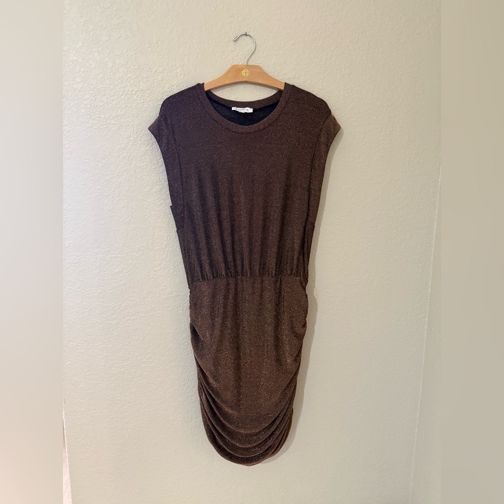 Evereve Ashlyn Metallic Sparkle Brown Mini Dress